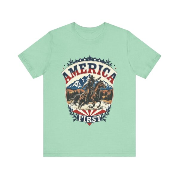 America First T-Shirt – Cowboy Courage Emblem with Patriotic Flair - Image 25