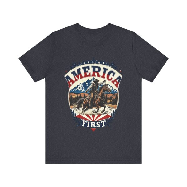 America First T-Shirt – Cowboy Courage Emblem with Patriotic Flair - Image 57