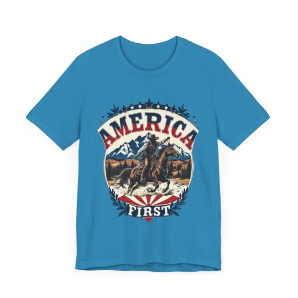 America First T-Shirt – Cowboy Courage Emblem with Patriotic Flair - Image 39