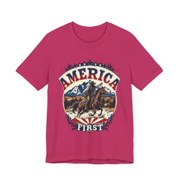 America First T-Shirt – Cowboy Courage Emblem with Patriotic Flair - Image 63