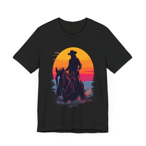 Glitch Art Cowboy Riding into Sunset T-Shirt - "Future Outlaws" Retro — Cowboy T-Shirt - Image 7