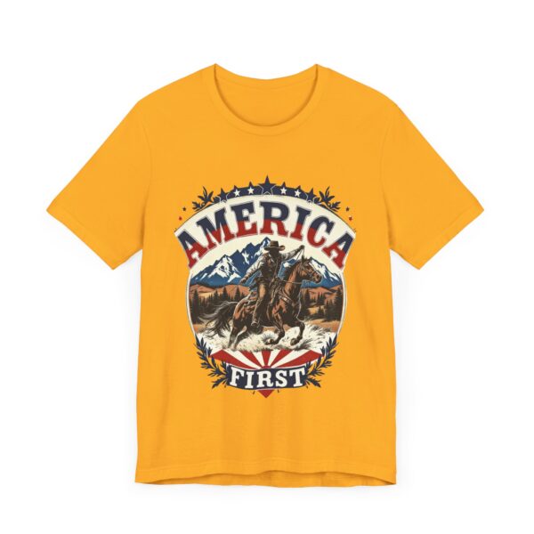 America First T-Shirt – Cowboy Courage Emblem with Patriotic Flair - Image 15