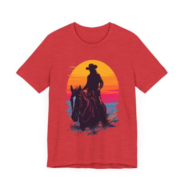 Glitch Art Cowboy Riding into Sunset T-Shirt - "Future Outlaws" Retro — Cowboy T-Shirt - Image 23