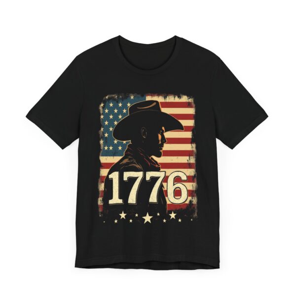 1776 Freedom T-Shirt – Cowboy Patriotic Vintage Graphic Design - Image 3