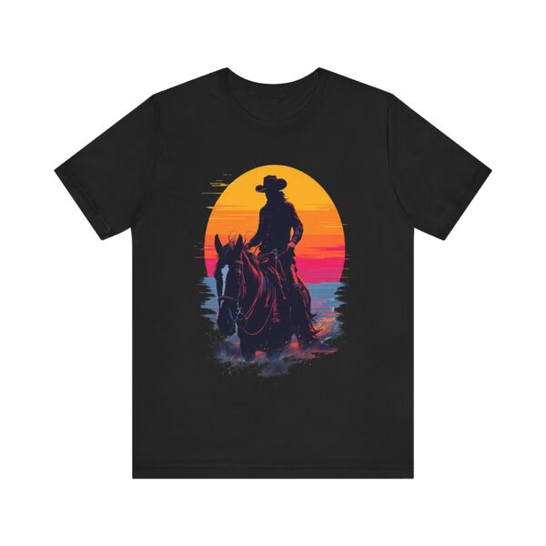 Glitch Art Cowboy Riding into Sunset T-Shirt - "Future Outlaws" Retro — Cowboy T-Shirt