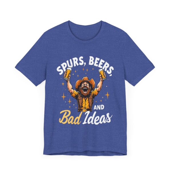 Spurs, Beers, and Bad Ideas T-Shirt – Cowboy Raising Bottle Toast Graphic Tee - Image 19