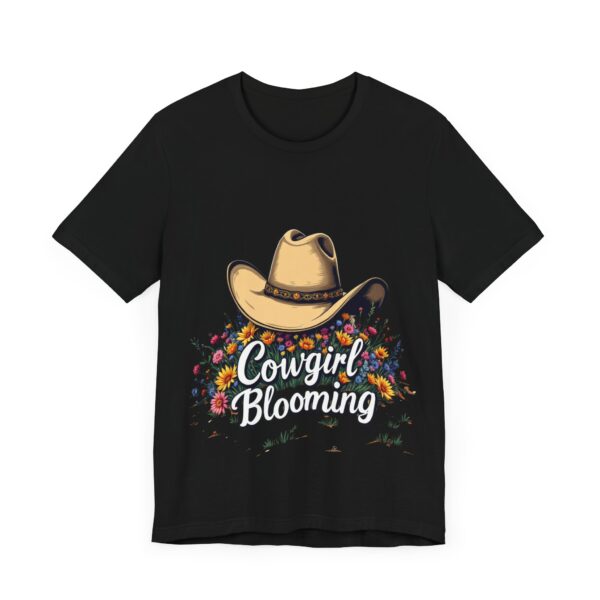 Cowgirl Blooming: Floral Desert Hat Design for Western Apparel - - T-Shirt — Rodeo Fashion - Image 3