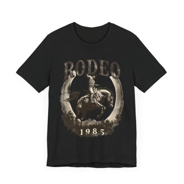 Distressed Vintage Rodeo Nights 1985 T-Shirt - Bronco Rider in Sepia Tones for Cowboy Enthusiasts - Image 7