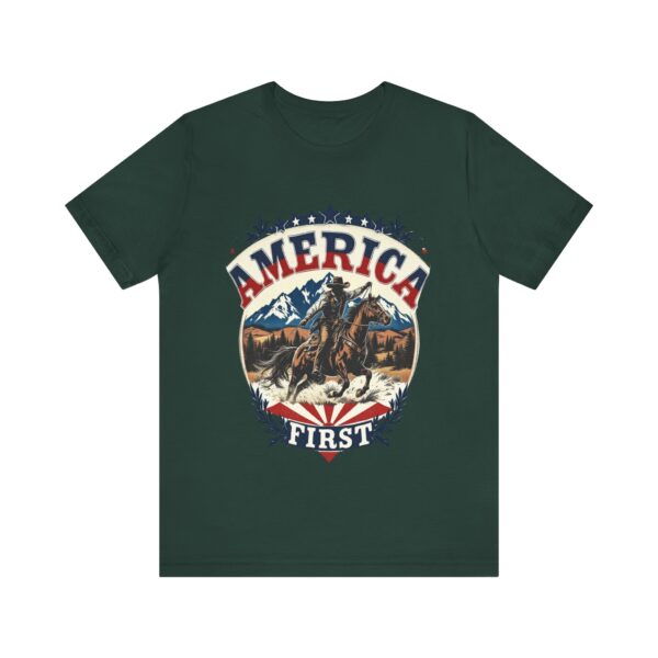 America First T-Shirt – Cowboy Courage Emblem with Patriotic Flair - Image 33