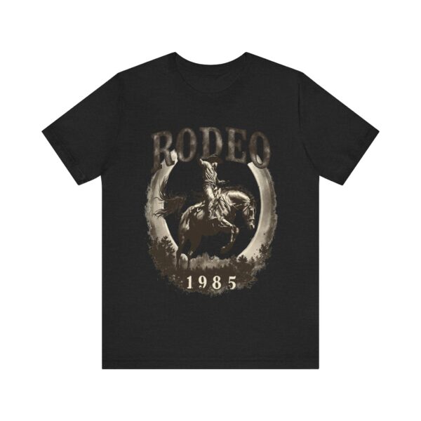 Distressed Vintage Rodeo Nights 1985 T-Shirt - Bronco Rider in Sepia Tones for Cowboy Enthusiasts - Image 5