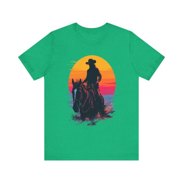 Glitch Art Cowboy Riding into Sunset T-Shirt - "Future Outlaws" Retro — Cowboy T-Shirt - Image 9