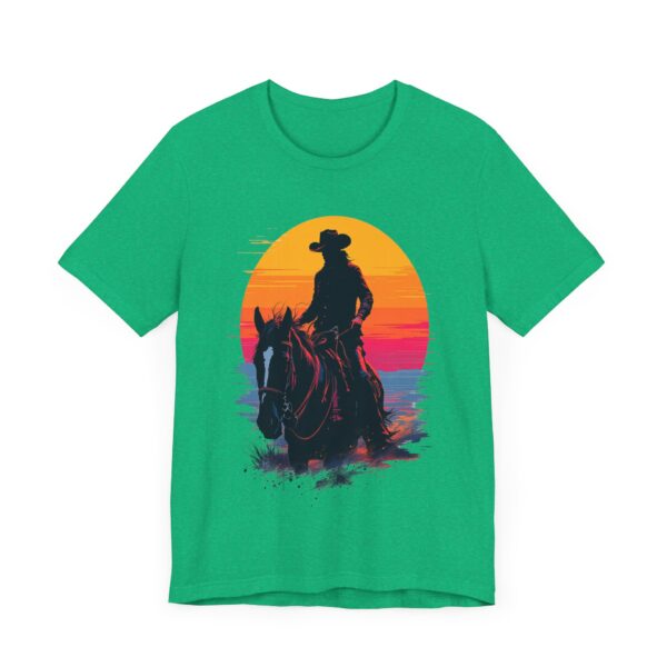 Glitch Art Cowboy Riding into Sunset T-Shirt - "Future Outlaws" Retro — Cowboy T-Shirt - Image 11