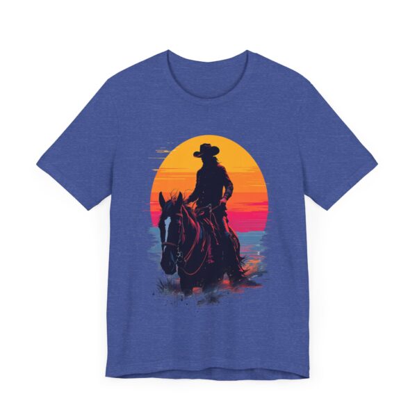 Glitch Art Cowboy Riding into Sunset T-Shirt - "Future Outlaws" Retro — Cowboy T-Shirt - Image 19