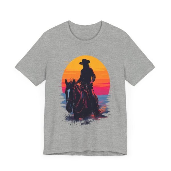 Glitch Art Cowboy Riding into Sunset T-Shirt - "Future Outlaws" Retro — Cowboy T-Shirt - Image 15