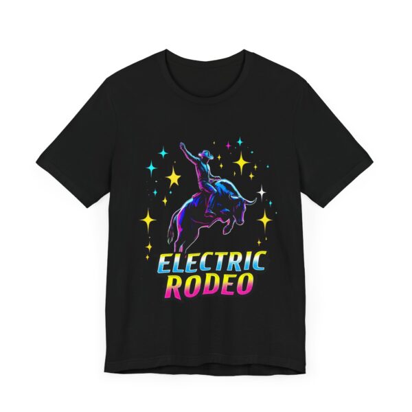 Electric Rodeo Metallic Graphic Tee - Holographic Stars & Bull Rider - T-Shirt — Rodeo Clothing - Image 3