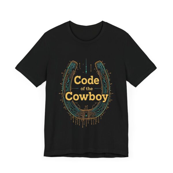 Code of the Cowboy T-Shirt - Circuit-Style Horseshoe Graphic Tee for Tech-Savvy Cowpoke Lovers — Tech-Savvy Cowboy - Image 3