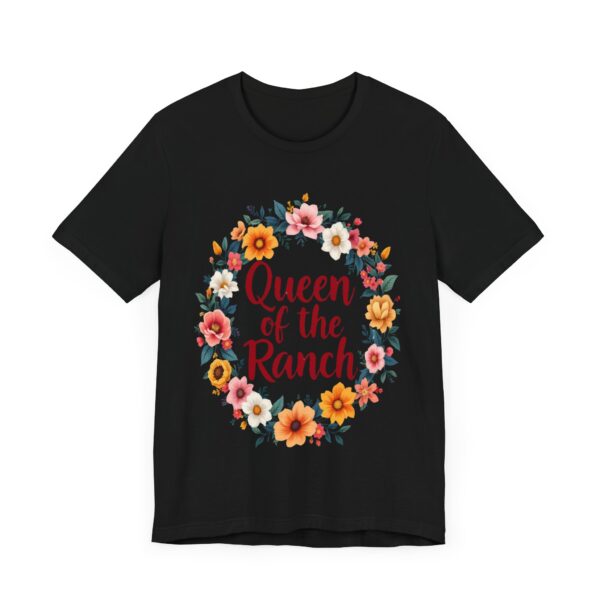 Queen of the Ranch Floral Wreath T-Shirt | Western Style Tee with Cowboy Boots Design | Country Chic Apparel — Western A - Image 3