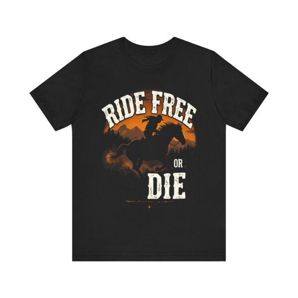 Ride Free or Die T-Shirt - Galloping Horse Silhouette with Rugged Typography - Outdoor Adventure Shirt — Western-Themed