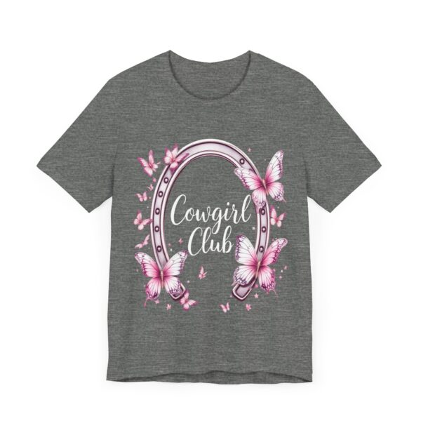 Western Ranch Cowgirl Club: Vintage Butterfly & Horseshoe Charm | Cowgirl Graphic T-Shirt - Image 7