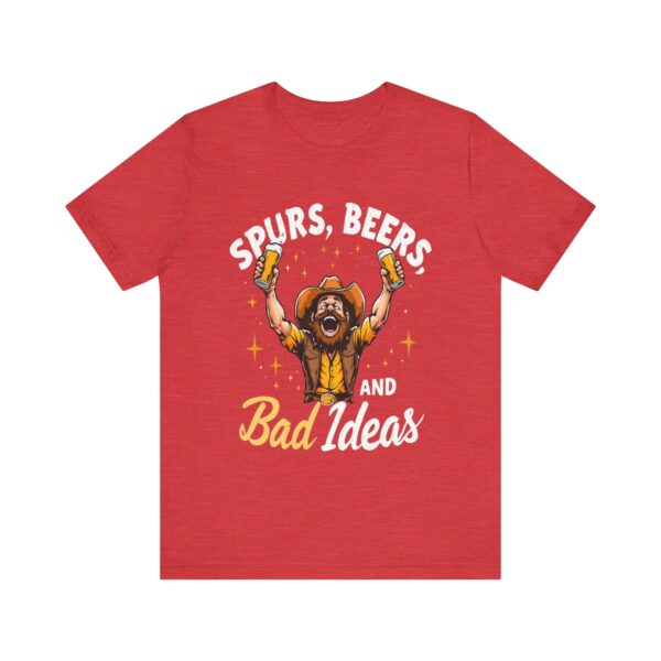 Spurs, Beers, and Bad Ideas T-Shirt – Cowboy Raising Bottle Toast Graphic Tee - Image 21