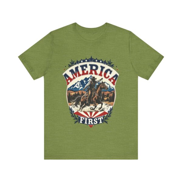 America First T-Shirt – Cowboy Courage Emblem with Patriotic Flair - Image 17