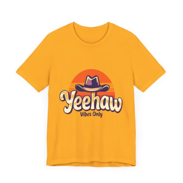 Yeehaw Vibes Only T-Shirt – Retro Cowboy Bliss Graphic with Sunset Stripes - Image 3