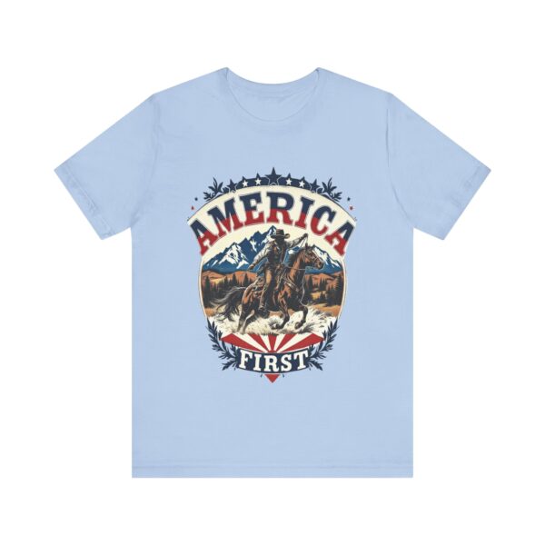 America First T-Shirt – Cowboy Courage Emblem with Patriotic Flair - Image 41