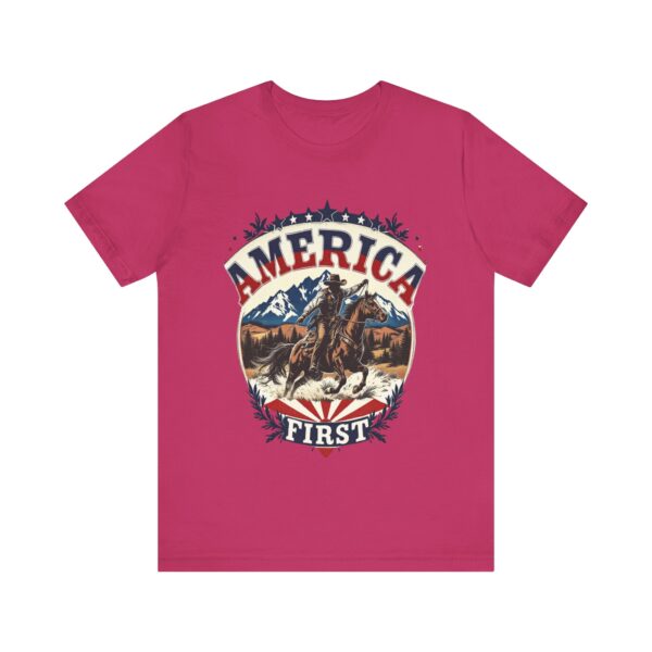 America First T-Shirt – Cowboy Courage Emblem with Patriotic Flair - Image 61