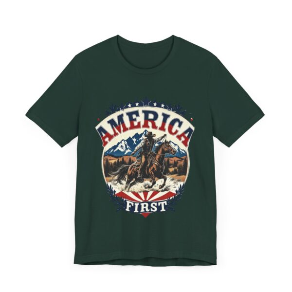 America First T-Shirt – Cowboy Courage Emblem with Patriotic Flair - Image 35