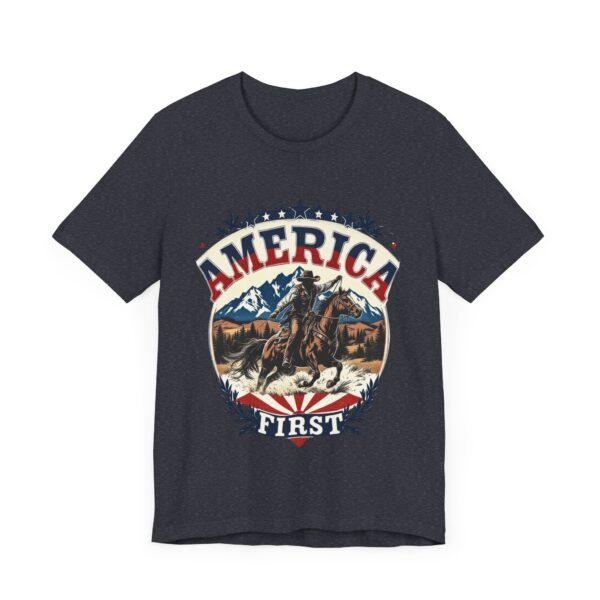 America First T-Shirt – Cowboy Courage Emblem with Patriotic Flair - Image 59