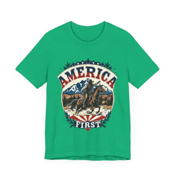 America First T-Shirt – Cowboy Courage Emblem with Patriotic Flair - Image 31