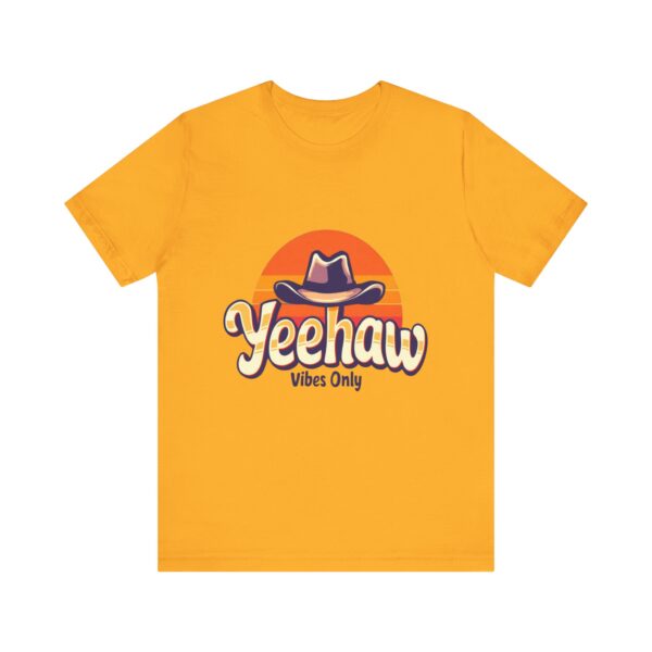 Yeehaw Vibes Only T-Shirt – Retro Cowboy Bliss Graphic with Sunset Stripes