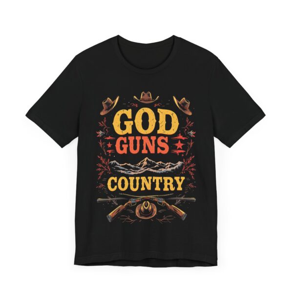 God Guns Country T-Shirt – Bold Cowboy Spirit Design for Patriotic Pride - Image 3