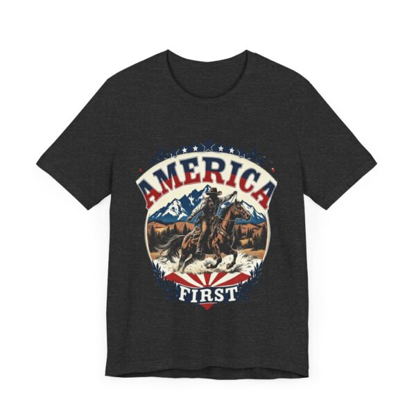 America First T-Shirt – Cowboy Courage Emblem with Patriotic Flair - Image 55