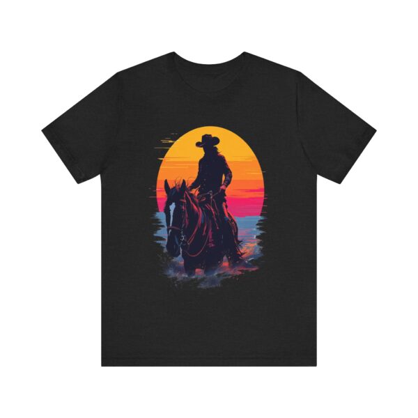 Glitch Art Cowboy Riding into Sunset T-Shirt - "Future Outlaws" Retro — Cowboy T-Shirt - Image 5