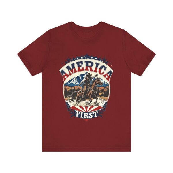 America First T-Shirt – Cowboy Courage Emblem with Patriotic Flair - Image 65