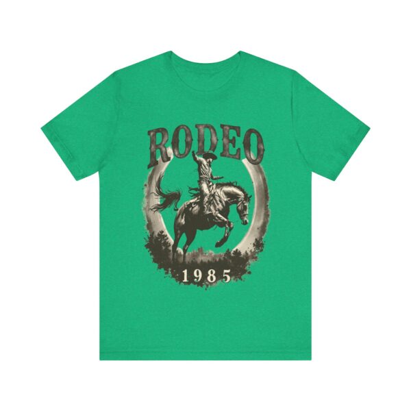 Distressed Vintage Rodeo Nights 1985 T-Shirt - Bronco Rider in Sepia Tones for Cowboy Enthusiasts - Image 9