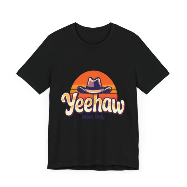 Yeehaw Vibes Only T-Shirt – Retro Cowboy Bliss Graphic with Sunset Stripes - Image 7