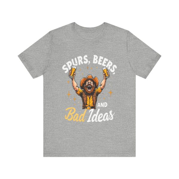 Spurs, Beers, and Bad Ideas T-Shirt – Cowboy Raising Bottle Toast Graphic Tee - Image 13