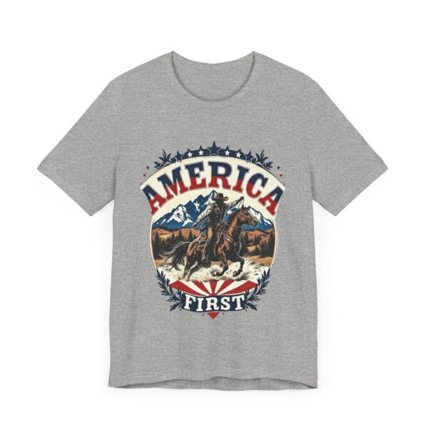 America First T-Shirt – Cowboy Courage Emblem with Patriotic Flair - Image 47