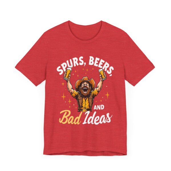 Spurs, Beers, and Bad Ideas T-Shirt – Cowboy Raising Bottle Toast Graphic Tee - Image 23