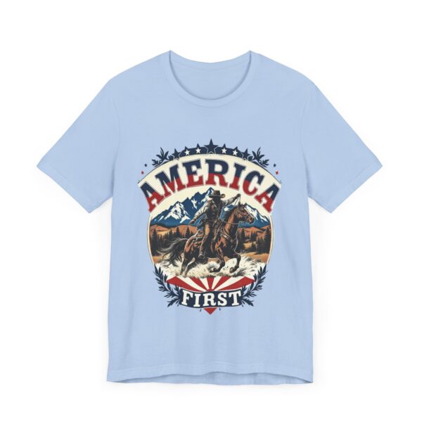 America First T-Shirt – Cowboy Courage Emblem with Patriotic Flair - Image 43