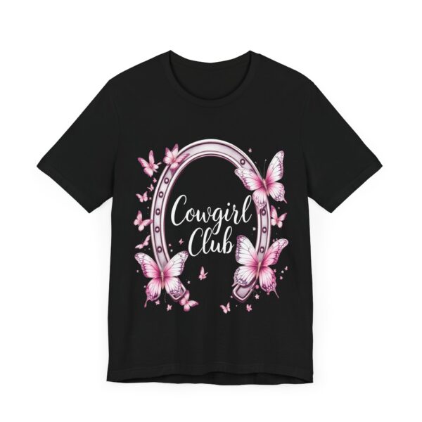 Western Ranch Cowgirl Club: Vintage Butterfly & Horseshoe Charm | Cowgirl Graphic T-Shirt - Image 3