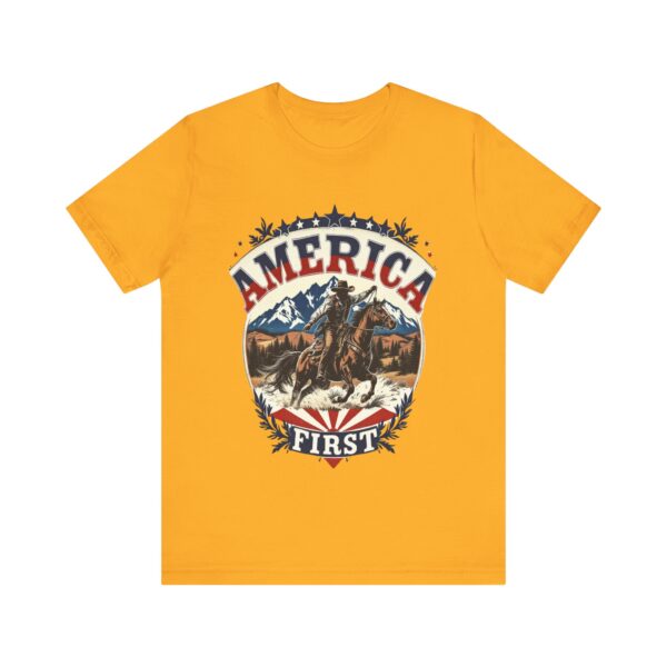 America First T-Shirt – Cowboy Courage Emblem with Patriotic Flair - Image 13