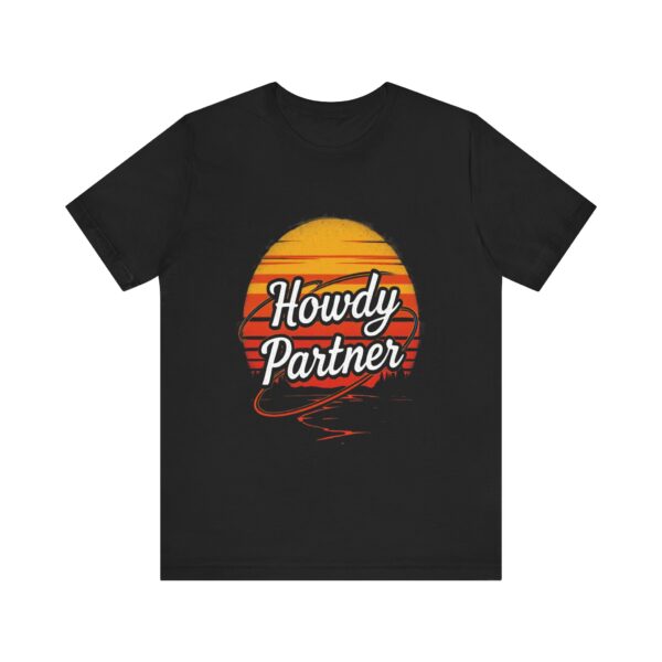 Retro "Howdy Partner" Sunset Lasso T-Shirt Design - Vintage Cowboy Graphic Tee — Western Apparel