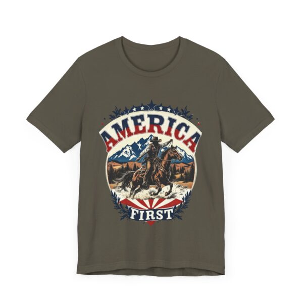 America First T-Shirt – Cowboy Courage Emblem with Patriotic Flair - Image 7