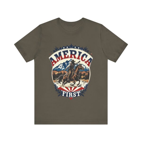 America First T-Shirt – Cowboy Courage Emblem with Patriotic Flair - Image 5