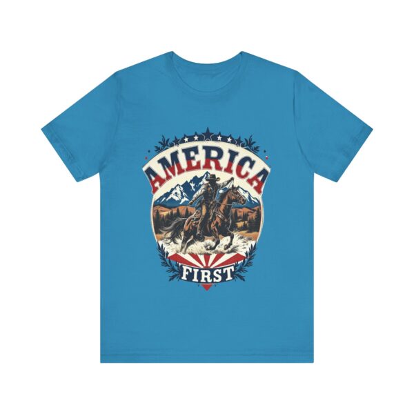 America First T-Shirt – Cowboy Courage Emblem with Patriotic Flair - Image 37