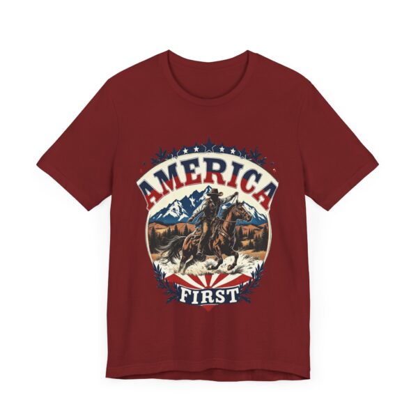 America First T-Shirt – Cowboy Courage Emblem with Patriotic Flair - Image 67