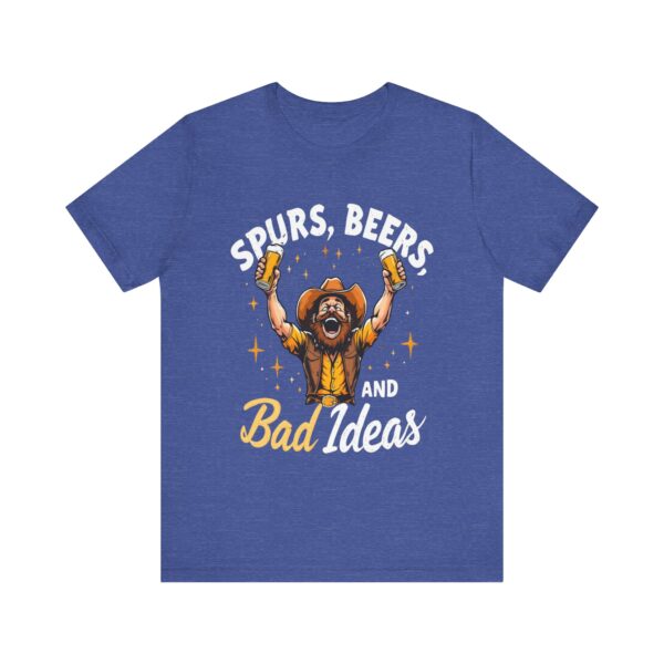 Spurs, Beers, and Bad Ideas T-Shirt – Cowboy Raising Bottle Toast Graphic Tee - Image 17